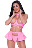 Club Candy Bra, Skirt and Thong Panty Set Pink S/M