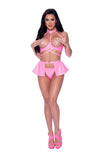 Club Candy Bra, Skirt and Thong Panty Set Pink S/M
