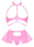 Club Candy Bra, Skirt and Thong Panty Set Pink S/M