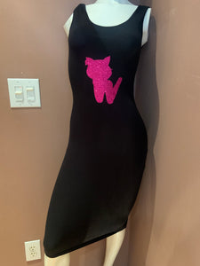 Black/Pink Kitty Casual Fitted Dress