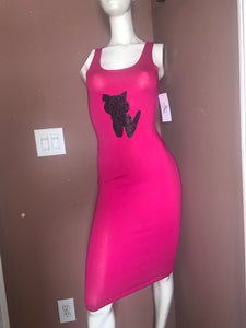 Fuschia Pink Kitty Casual Fitted Dress