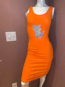 Orange Kitty Casual Fitted Dress
