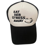 Eat Her Stress Away Blk and White Dad Hat
