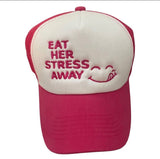 Eat Her Stress Away Blk and White Dad Hat