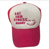 Eat Her Stress Away Pink and White Dad Hat