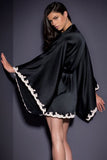 SILK BLACK W/WHITE LACE TRIM KIMONO - WetKitty.love