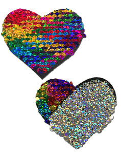 Pastease Rainbow & Silver Glitter Color Changing Sequin Heart Nipple Pasties - WetKitty.love